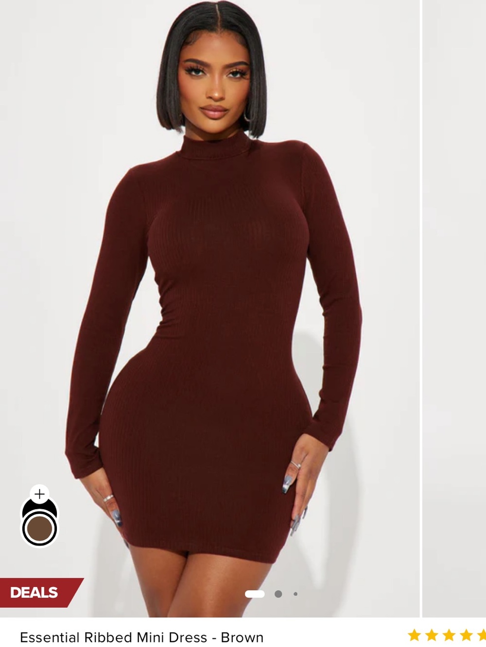 Fashion Nova Chocolate Ribbed Long-Sleeve Mini Dress